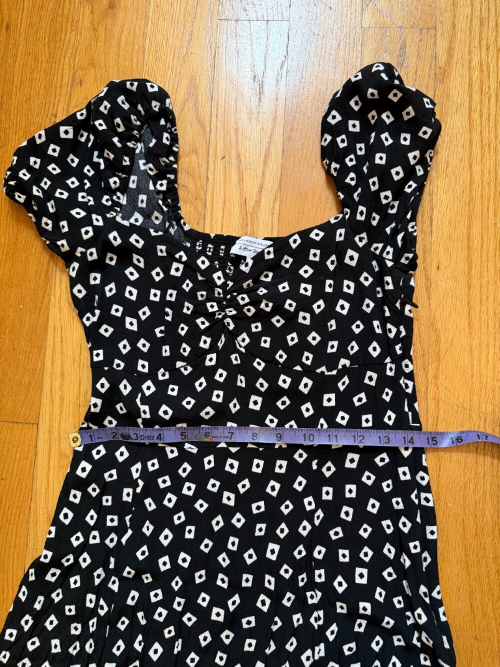 & OTHER STORIES Geometric Print Puff Sleeve Midi Dress In Black & White - Size 8 - Picture 10 of 12